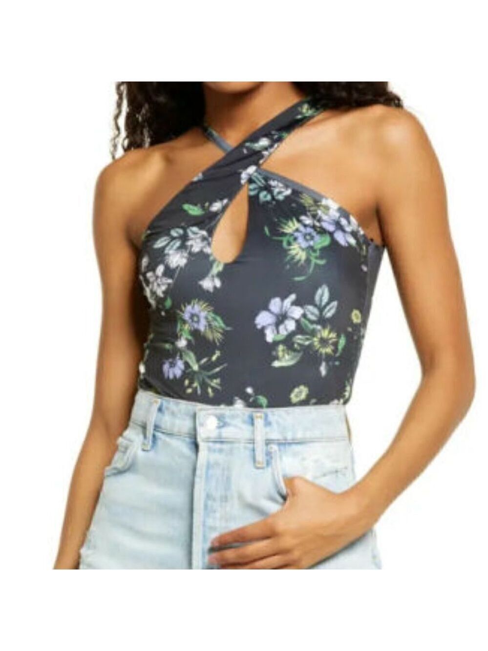 𝅺AFRM Bnwot Womens "Celyn" Black Floral Bodysuit